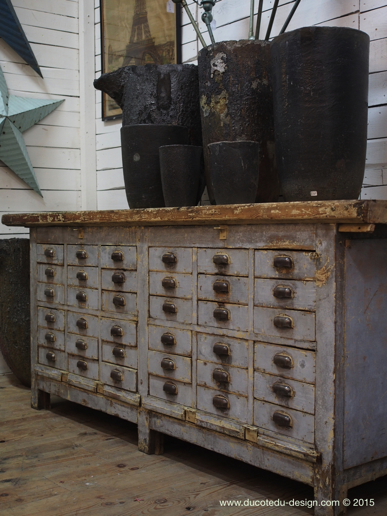Meuble metier etabli industriel bois 36 tiroirs – Image 2