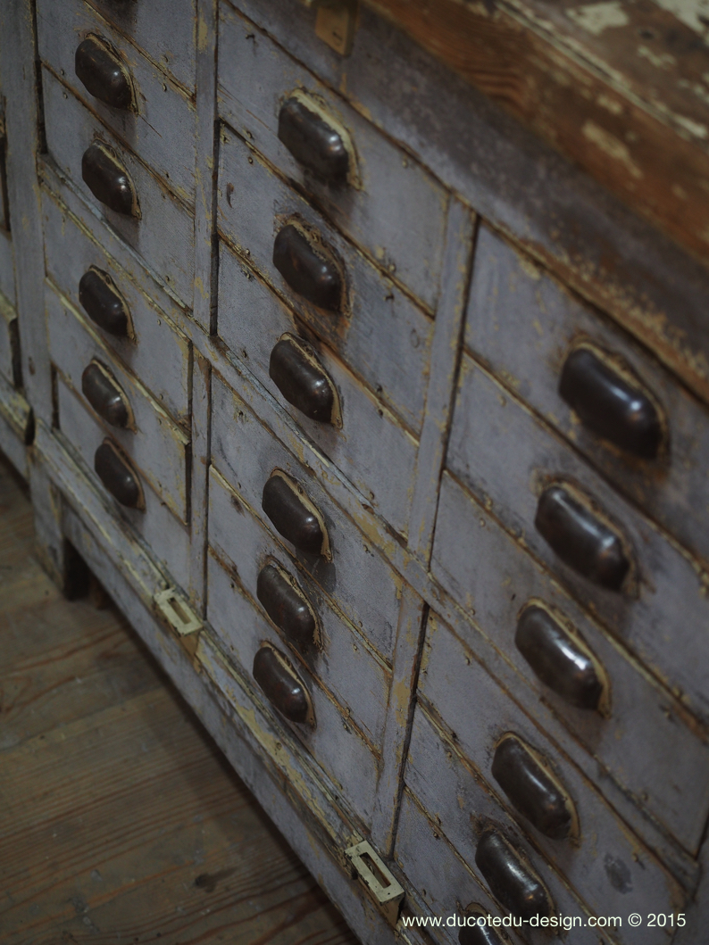 Meuble metier etabli industriel bois 36 tiroirs – Image 7