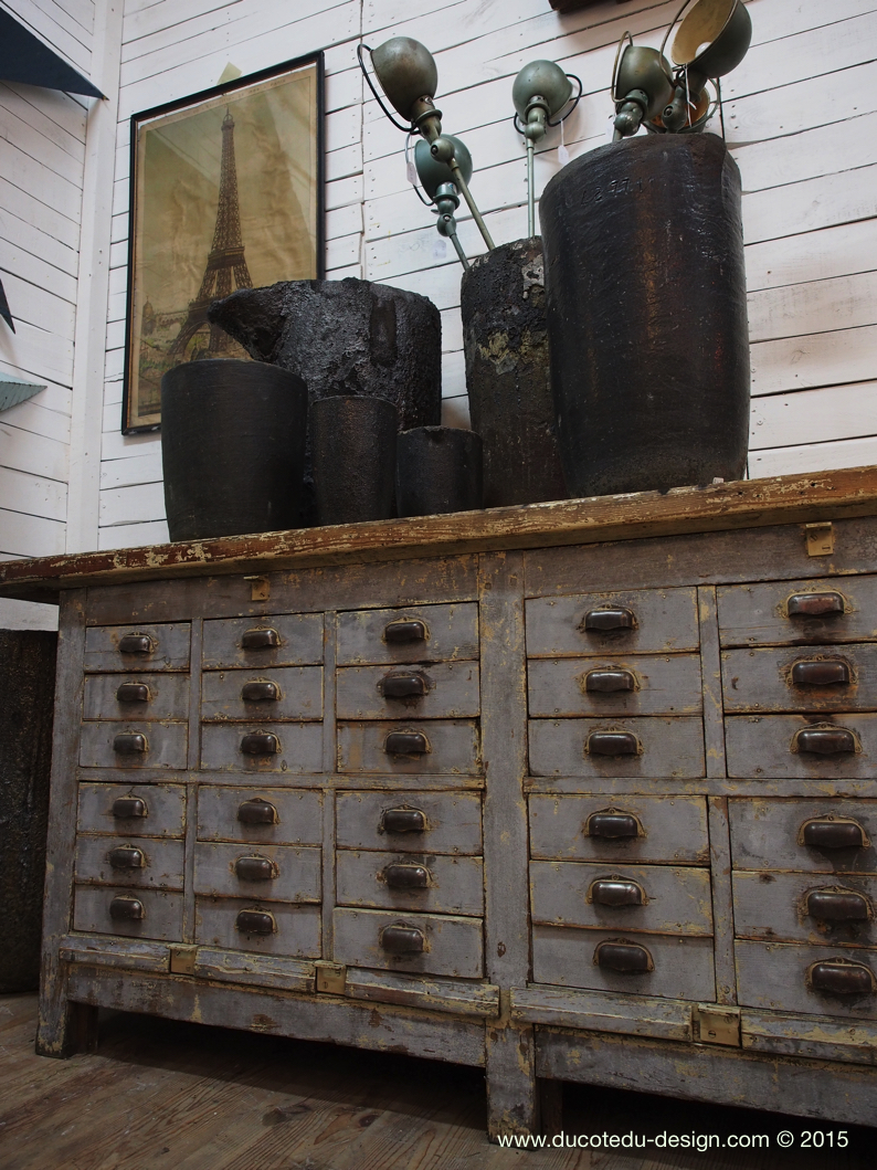 Meuble metier etabli industriel bois 36 tiroirs – Image 3