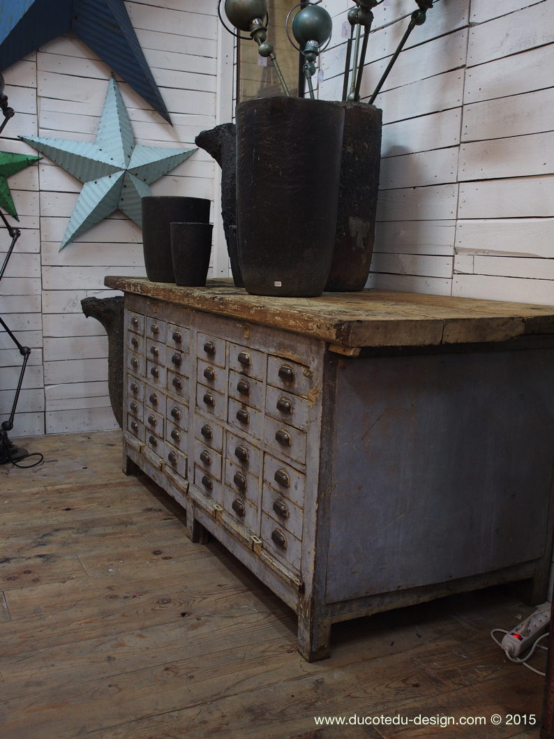 Meuble metier etabli industriel bois 36 tiroirs – Image 16