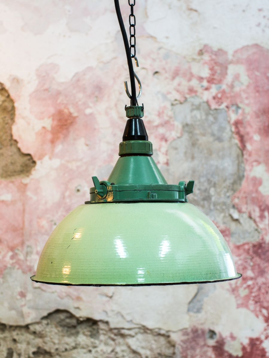 abat jour emaillee vert lampe industrielle globe verre – Image 2