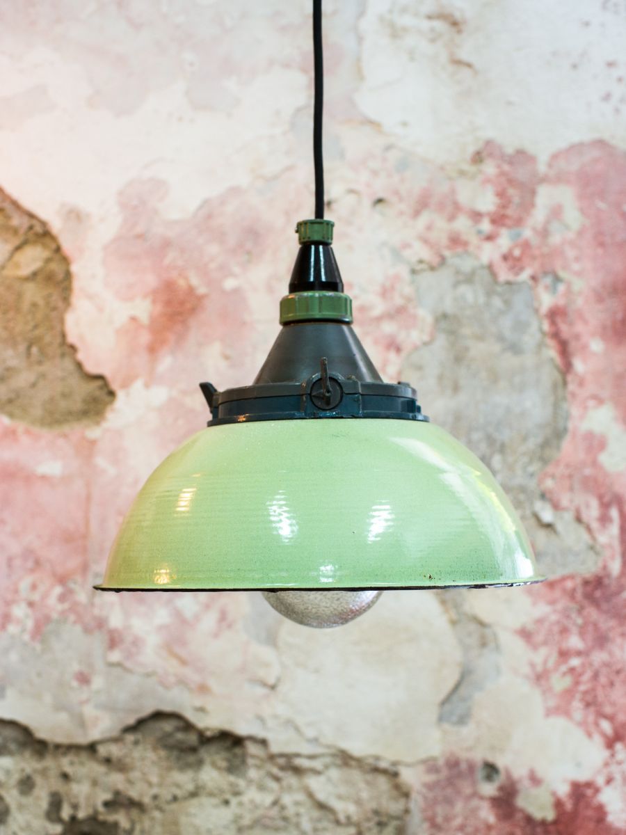 abat jour emaillee vert lampe industrielle globe verre – Image 2