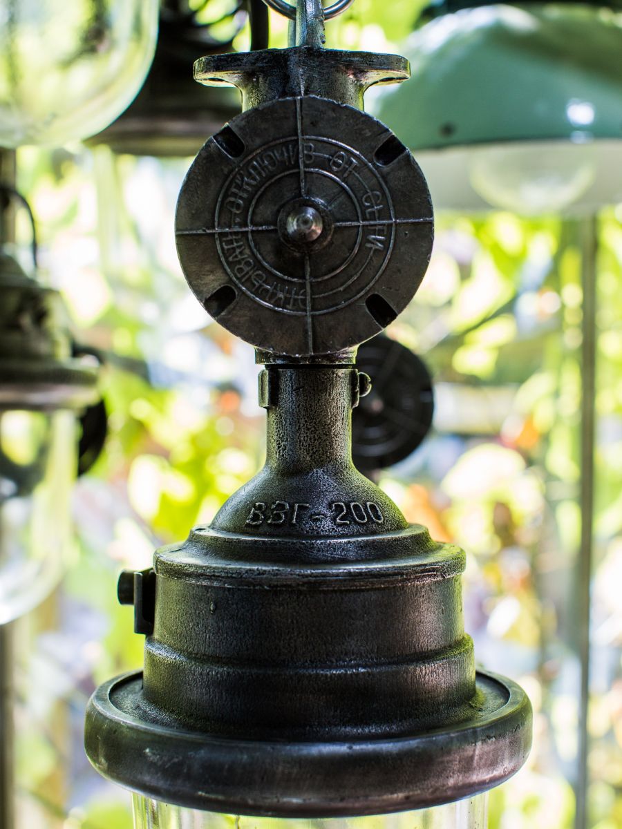 suspension metal et verre grande lampe ancienne industrielle – Image 4