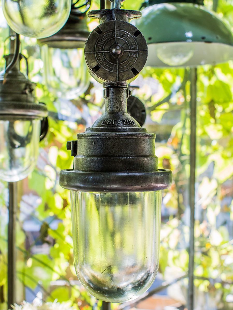 suspension metal et verre grande lampe ancienne industrielle – Image 3