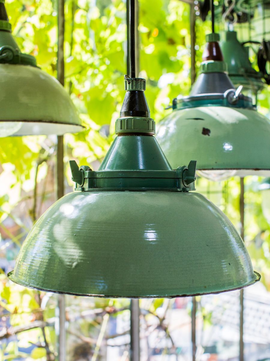 abat jour emaillee vert lampe industrielle globe verre – Image 3