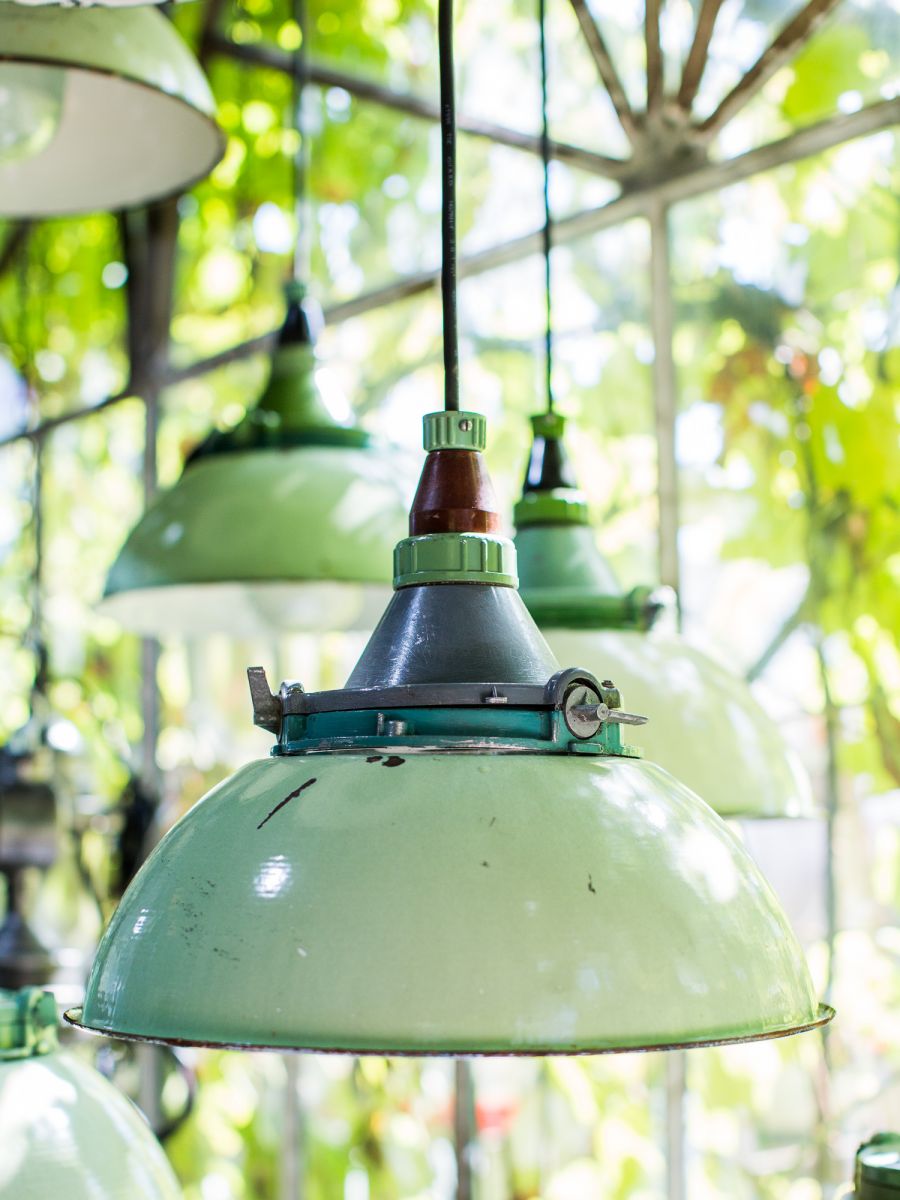 abat jour emaillee vert lampe industrielle globe verre – Image 3