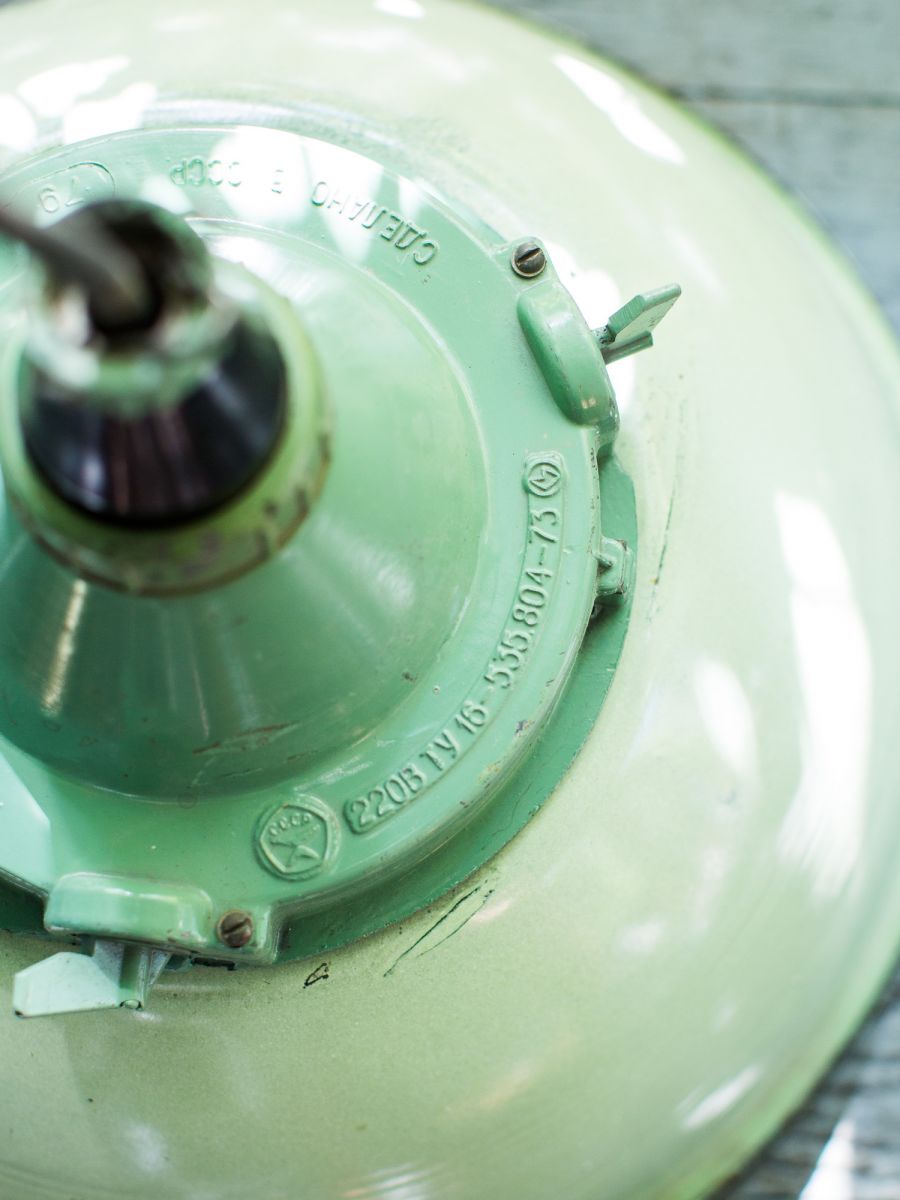 abat jour emaillee vert lampe industrielle globe verre – Image 6