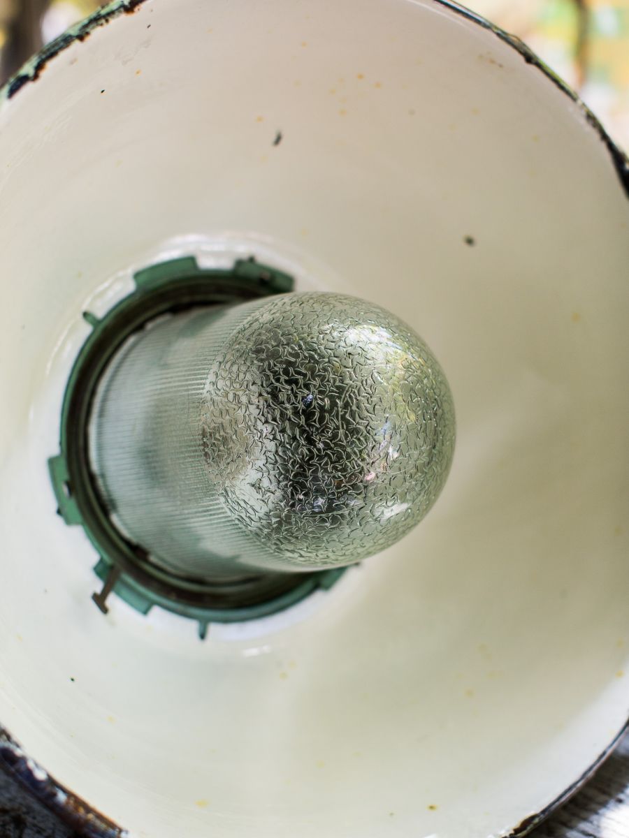 abat jour emaillee vert lampe industrielle globe verre – Image 7