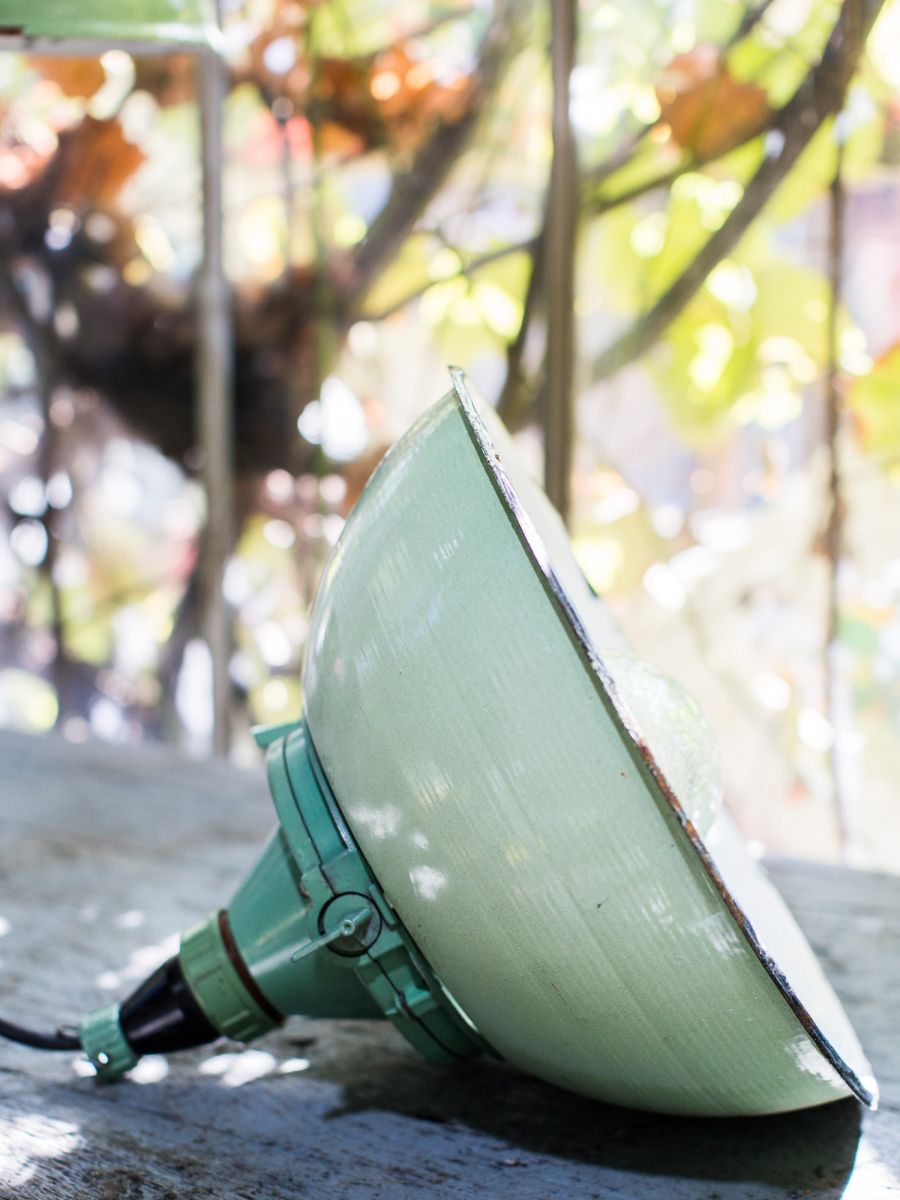 abat jour emaillee vert lampe industrielle globe verre – Image 9