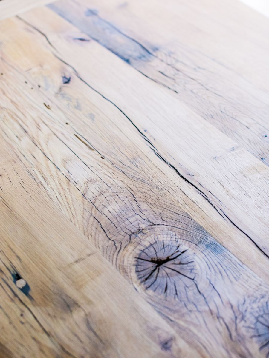 table industrielle plateau chene massif pietement fonte New York – Image 6