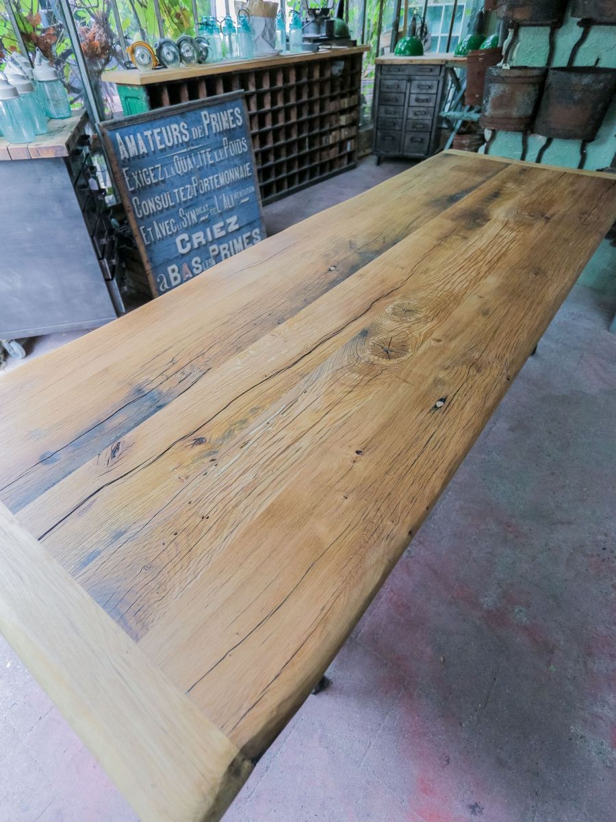 table industrielle plateau chene massif pietement fonte New York – Image 9