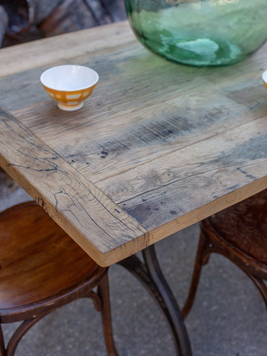 grande table industrielle plateau ancien chene massif pietement fonte – Image 18