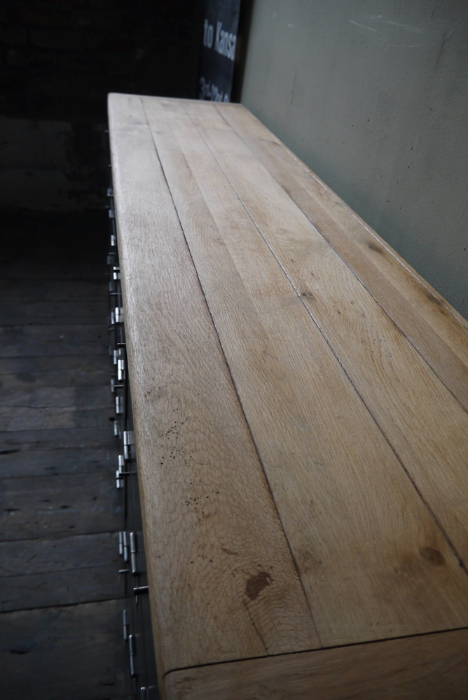 enfilade industrielle 9 compartiments atelier militaire plateau vieux chene massif – Image 12