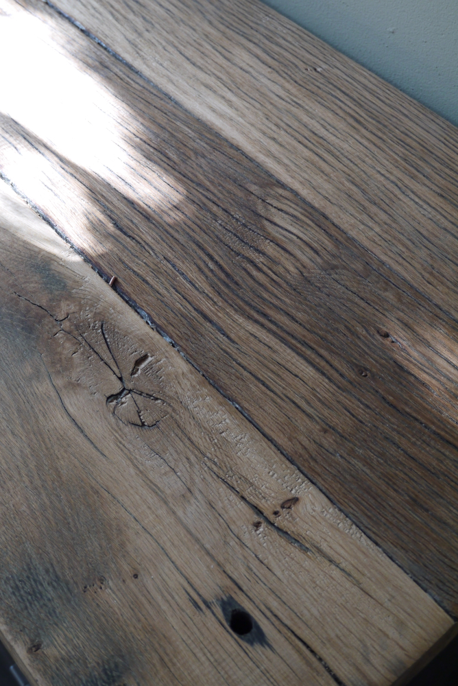 enfilade industrielle 9 compartiments atelier militaire plateau vieux chene massif – Image 9