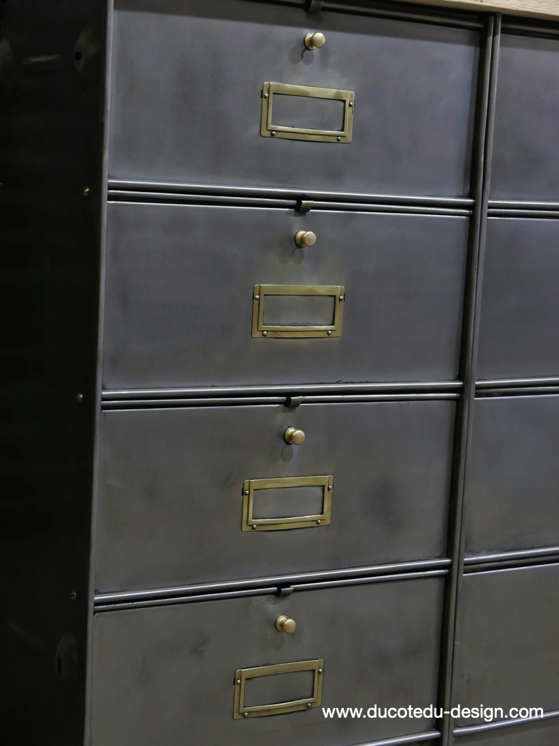 meuble console 12 casiers industriel clapet Roneo plateau chene massif – Image 5