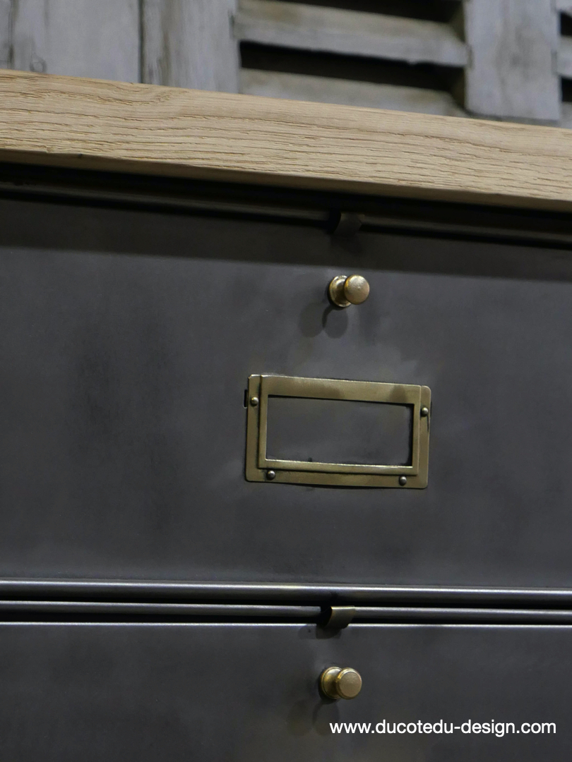 meuble console 12 casiers industriel clapet Roneo plateau chene massif – Image 6