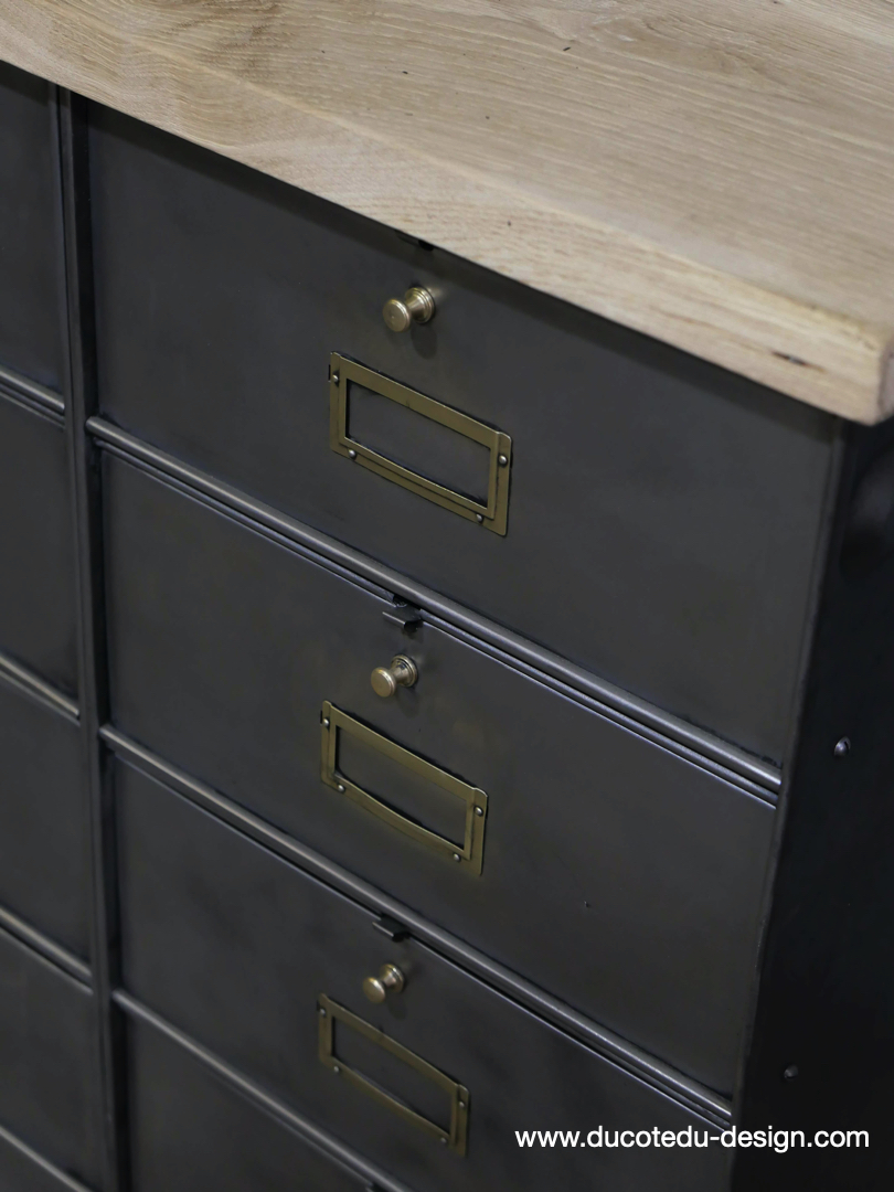 meuble console 12 casiers industriel clapet Roneo plateau chene massif – Image 8