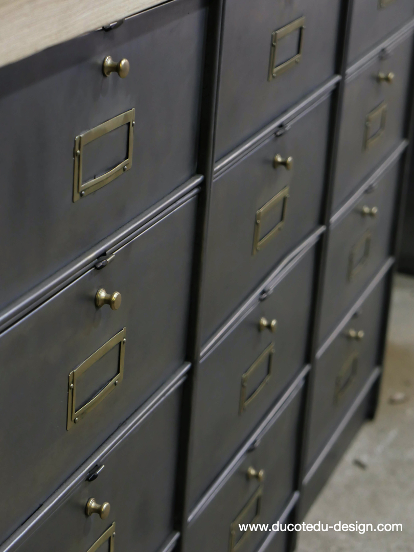 meuble console 12 casiers industriel clapet Roneo plateau chene massif – Image 13