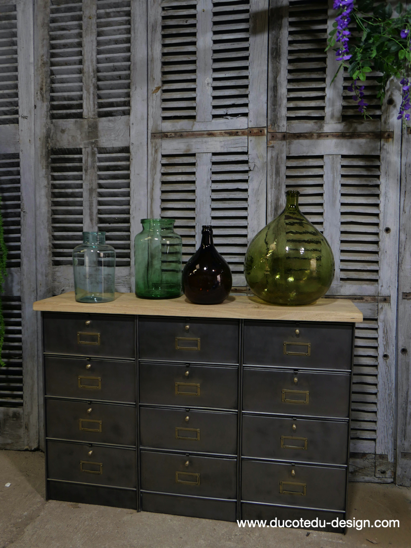 meuble console 12 casiers industriel clapet Roneo plateau chene massif – Image 15