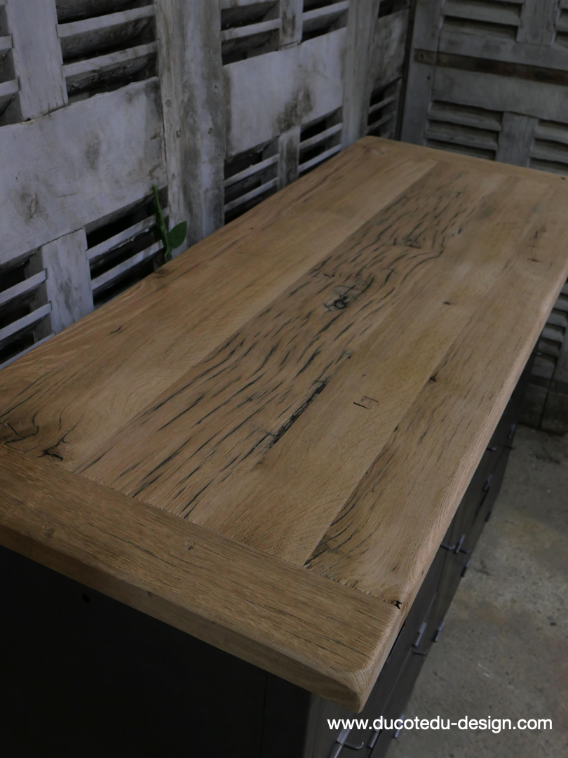 meuble militaire console métal plateau bois 6 tiroirs – Image 7