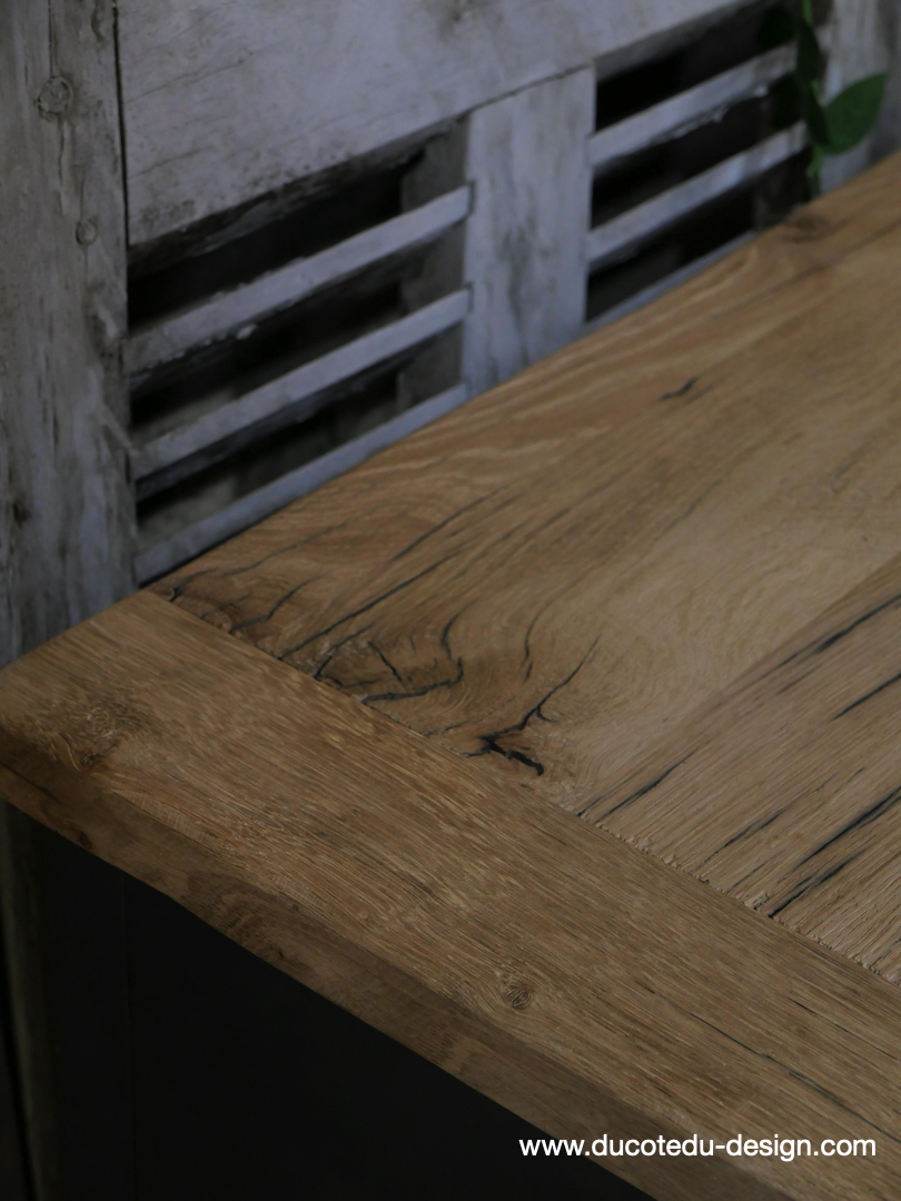 meuble militaire console métal plateau bois 6 tiroirs – Image 8