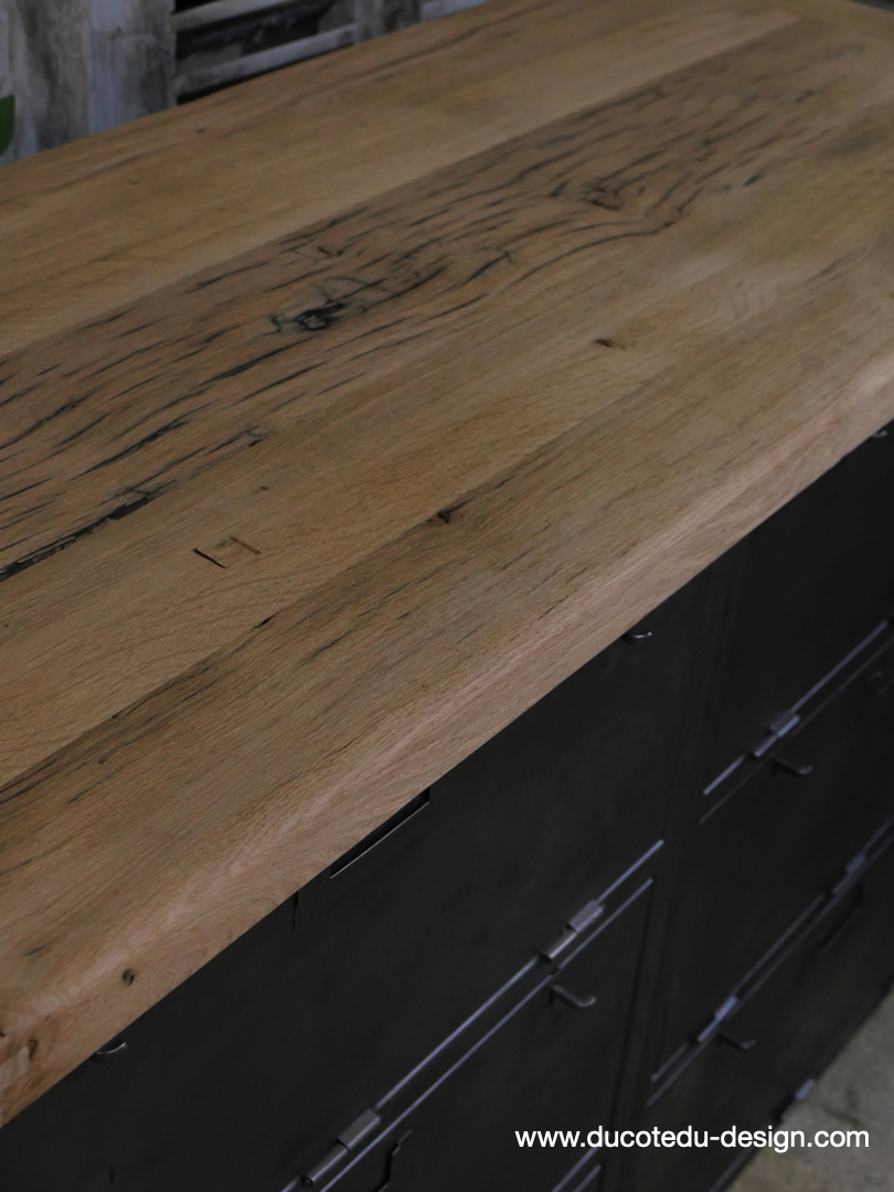 meuble militaire console métal plateau bois 6 tiroirs – Image 10