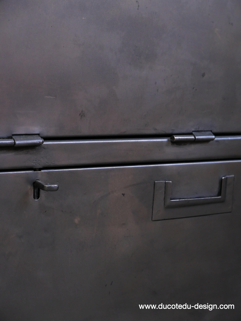 meuble militaire console métal plateau bois 6 tiroirs – Image 11