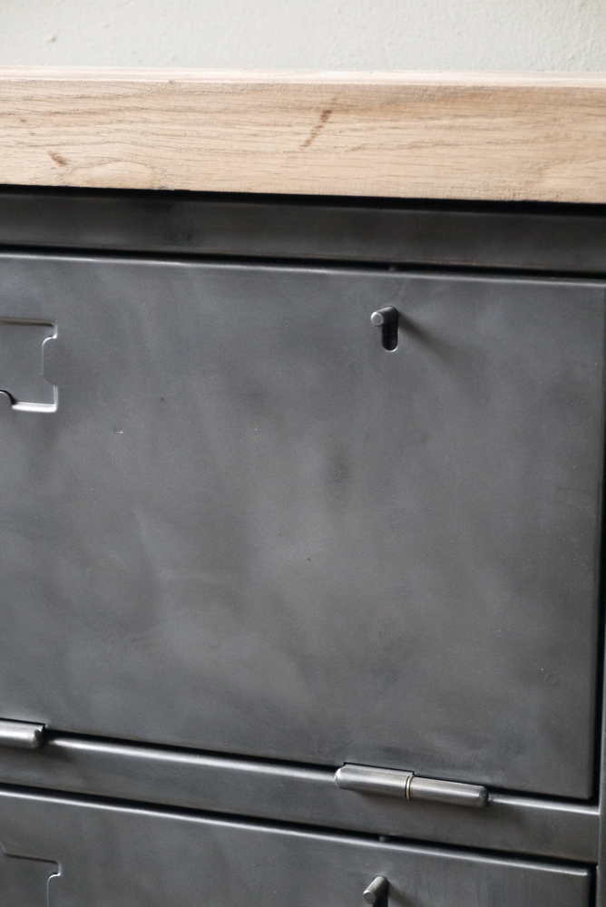 enfilade industrielle 6 compartiments atelier militaire plateau vieux chene massif – Image 9