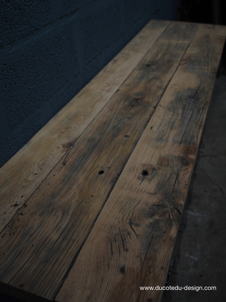 enfilade industrielle 9 compartiments atelier militaire plateau vieux chene massif – Image 13