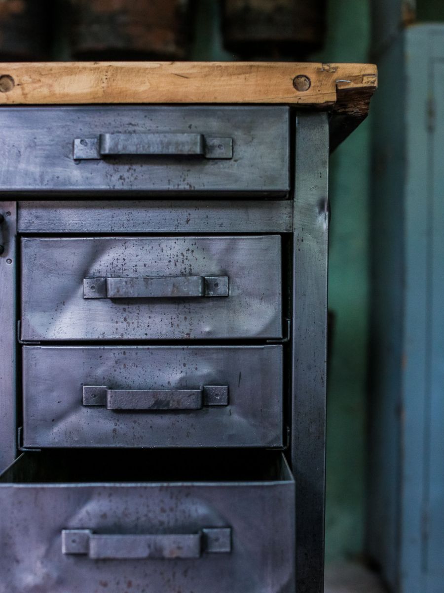 etabli d'atelier industriel metal 11 tiroirs plateau bois massif – Image 15