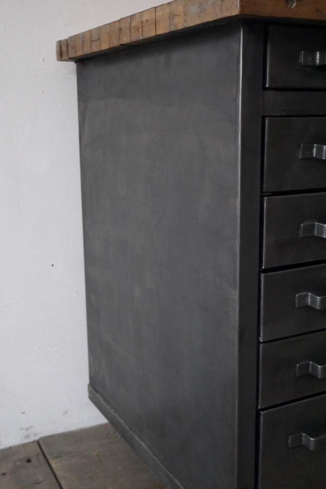 etabli d'atelier industriel metal 11 tiroirs plateau bois massif – Image 9
