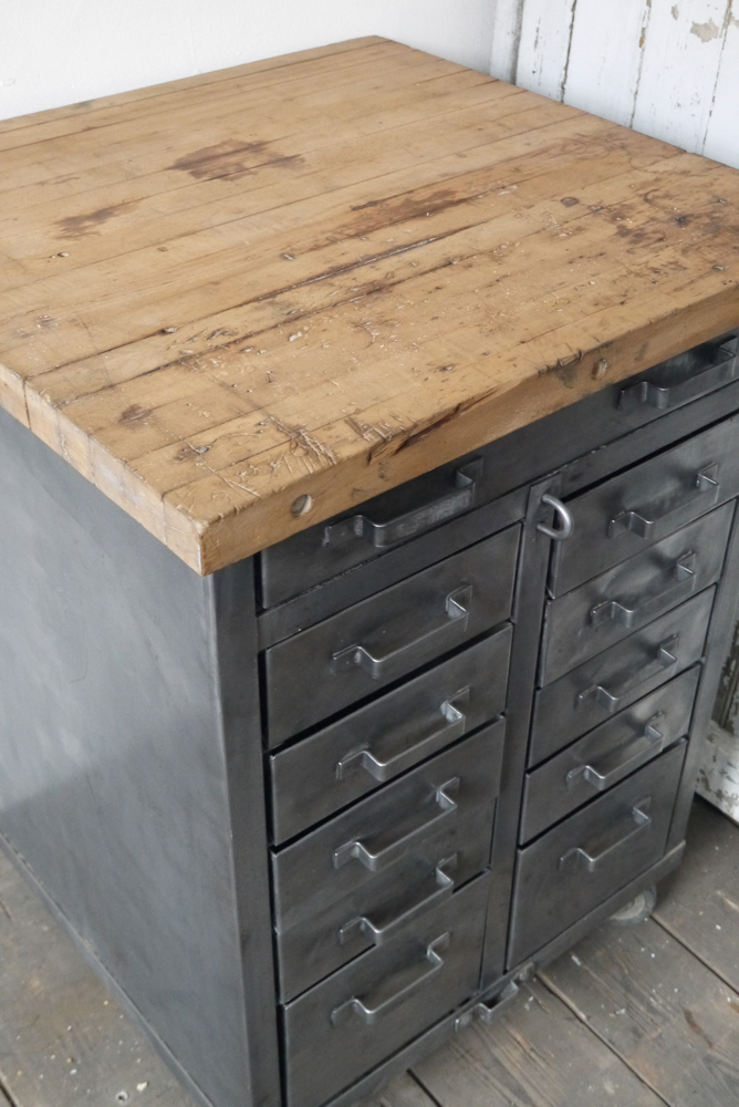 etabli d'atelier industriel metal 11 tiroirs plateau bois massif – Image 10