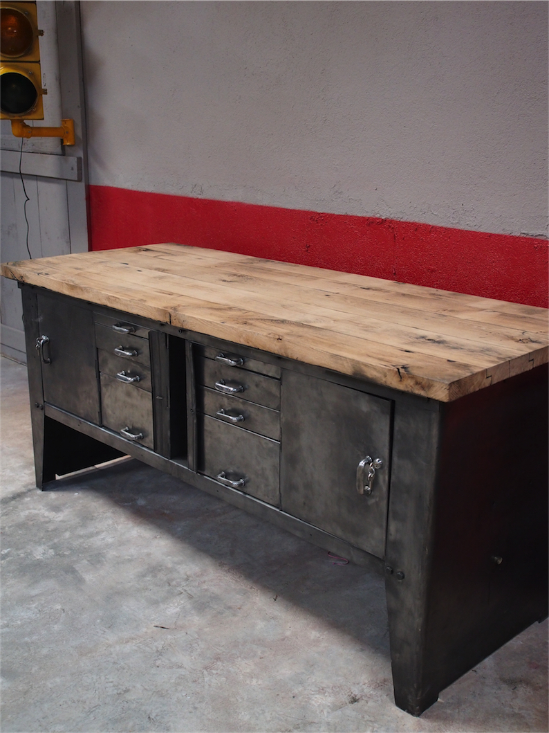 grand etabli bureau console industriel biguet atelier Renault – Image 2