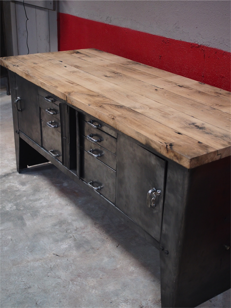 grand etabli bureau console industriel biguet atelier Renault – Image 4