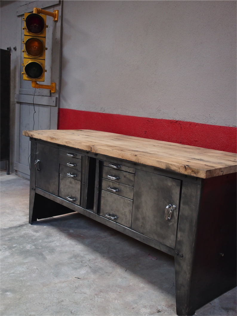 grand etabli bureau console industriel biguet atelier Renault – Image 3