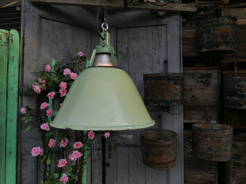 abat jour emaillee vert lampe holophane conique origine Union Sovietique – Image 9