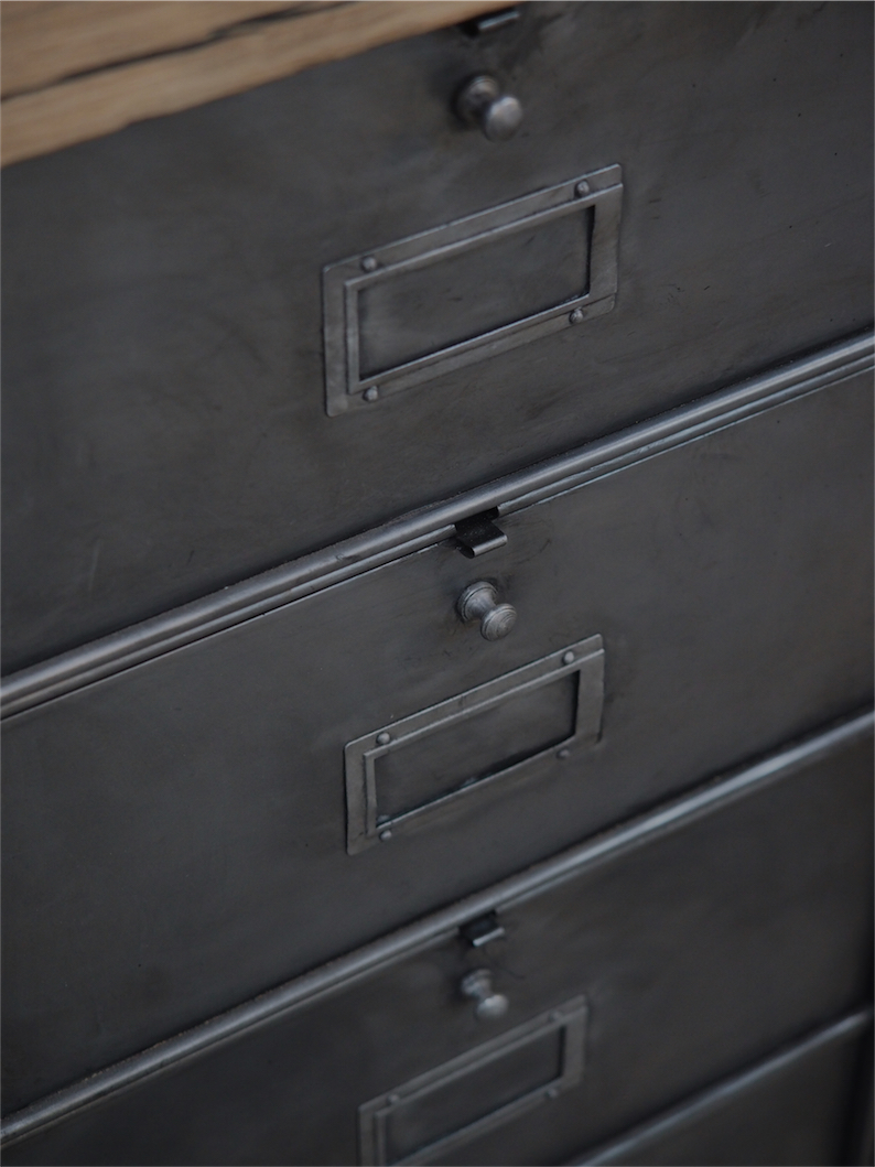 ancien meuble enfilade 16 casiers industriel a clapet roneo 1950 plateau chene massif – Image 11