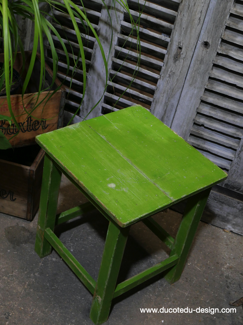 sellette, tabouret bois vert gazon – Image 9