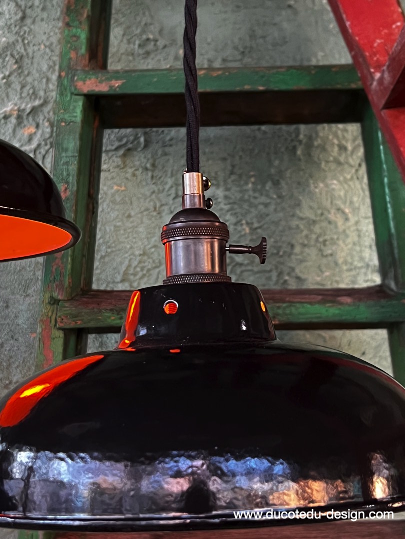 lampe industrielle noir abat jour bateau emaillee – Image 11