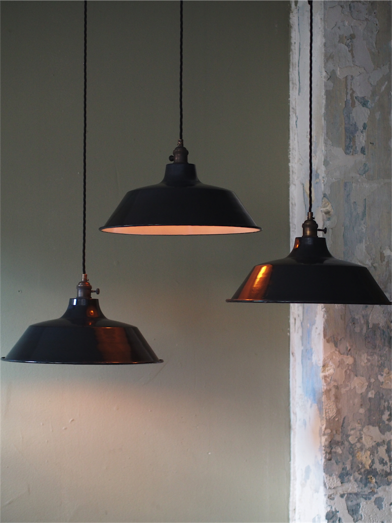 grand abat jour emaillee lampe industrielle noir – Image 3