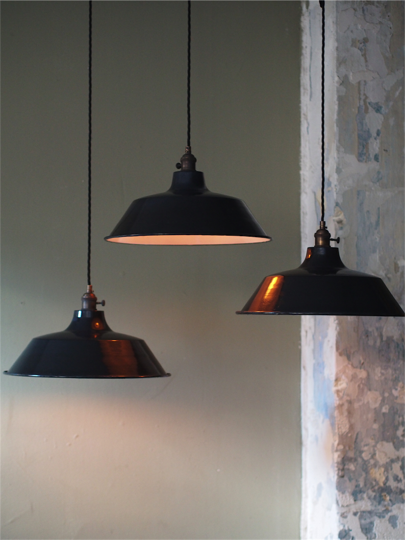 grand abat jour emaillee lampe industrielle noir – Image 13