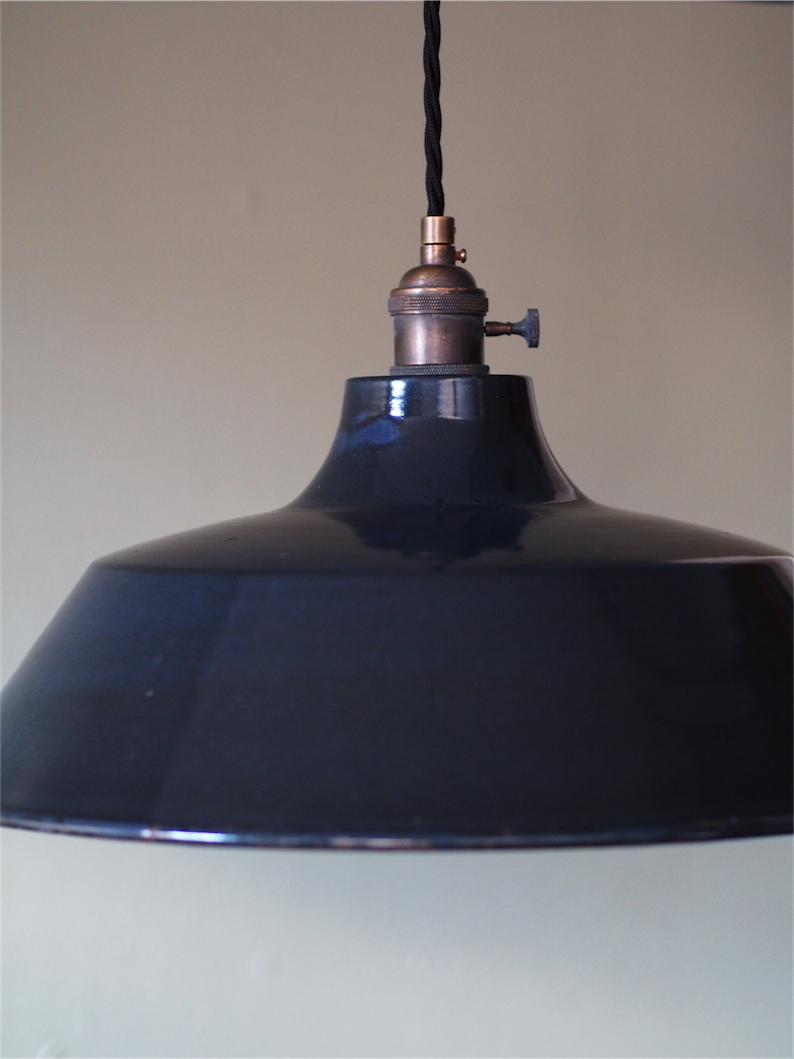 grand abat jour emaillee lampe industrielle noir – Image 7