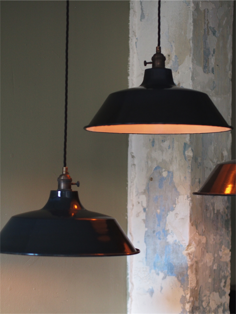 grand abat jour emaillee lampe industrielle noir – Image 12