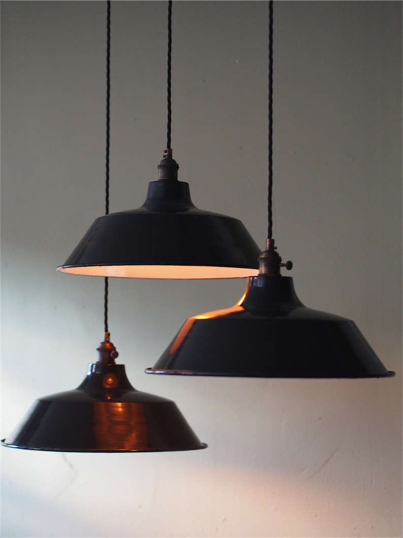 grand abat jour emaillee lampe industrielle noir – Image 2