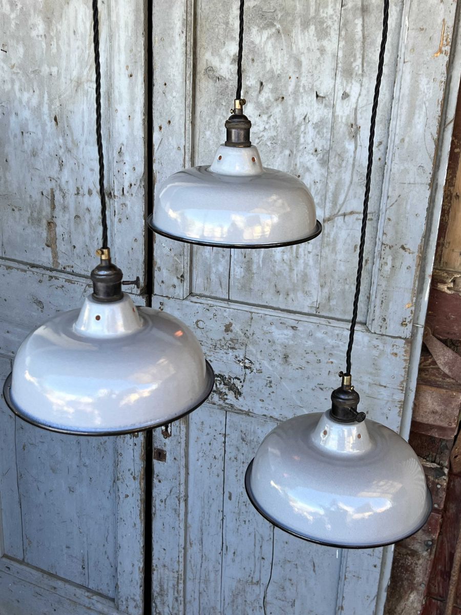 lampe abat jour emaillee industrielle gris sourie – Image 8