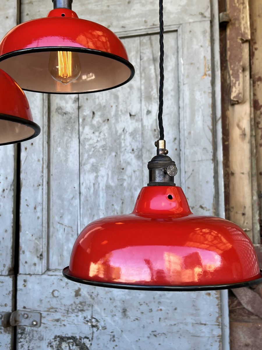 lampe abat jour emaillee industrielle rouge – Image 3