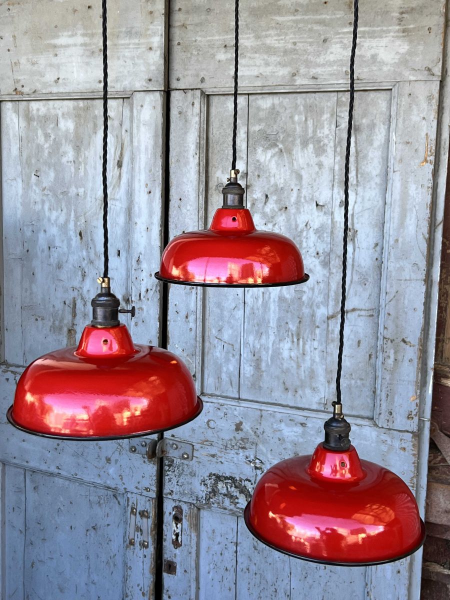 lampe abat jour emaillee industrielle rouge – Image 2