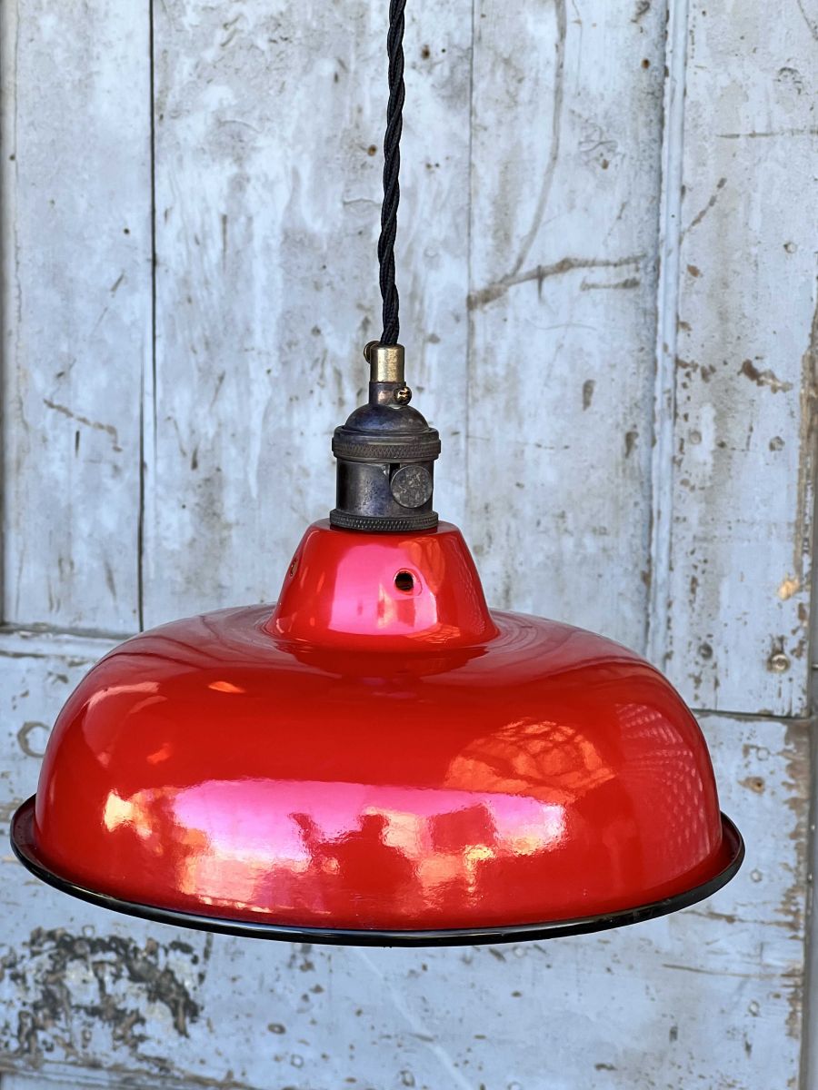 lampe abat jour emaillee industrielle rouge – Image 4