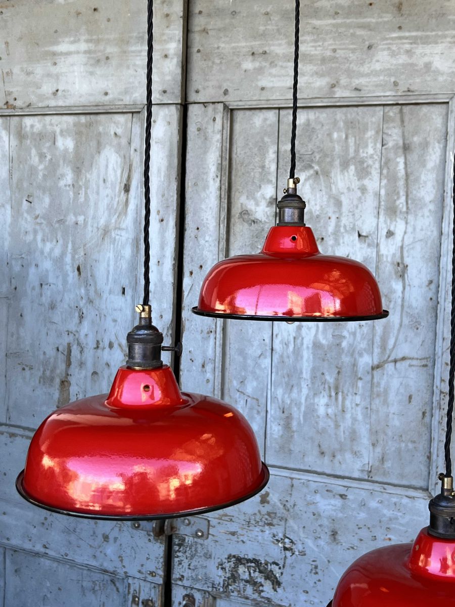 lampe abat jour emaillee industrielle rouge – Image 11
