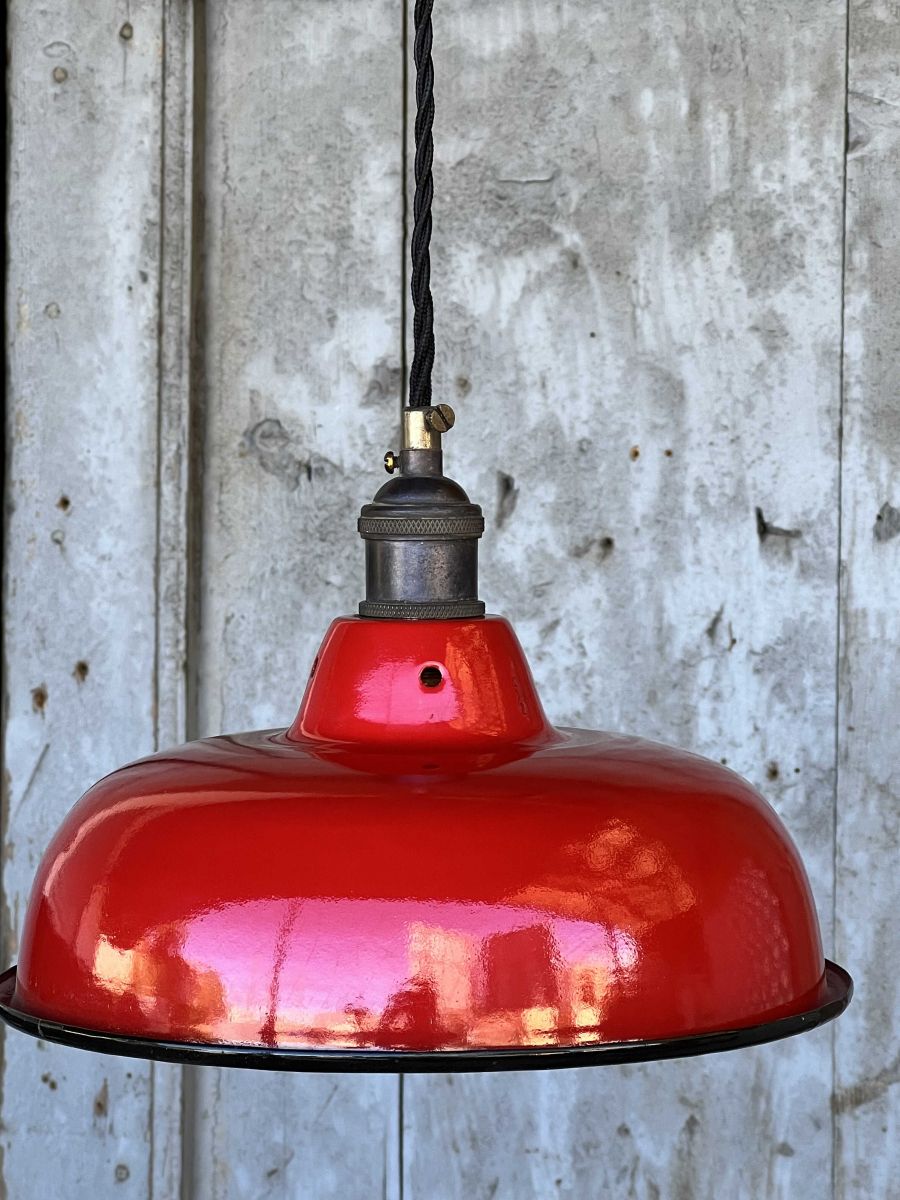 lampe abat jour emaillee industrielle rouge – Image 8